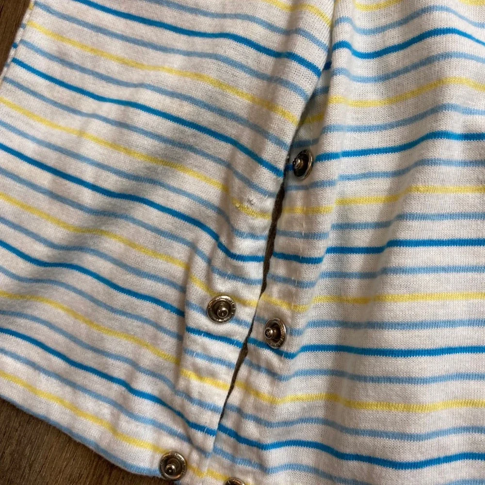 Vintage Striped Duck Embroidered Knit Romper Blue Yellow White Size 6-9M